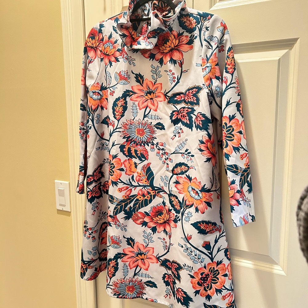 Tuckernuck Floral Ruffle Neck Print Dress with Bow